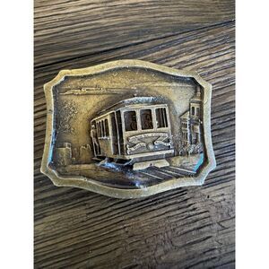 Vintage 1977 San Francisco cable car belt buckle; Indiana Metal Craft Co.